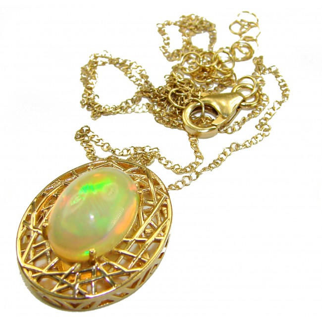 Earth Treasure Authentic 12.8 carat Golden Ethiopian Opal 22K Gold over .925 Sterling Silver handcrafted Statament Necklace - photo 2