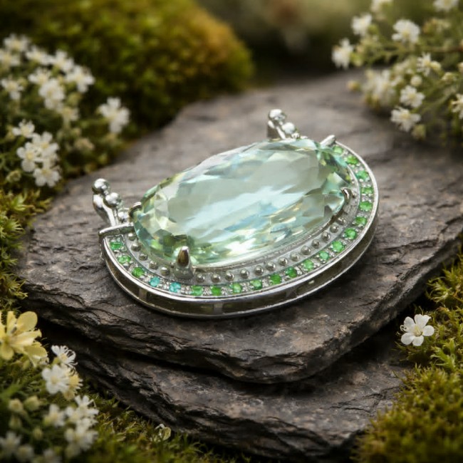 Serenity 20.5 carat Green Amethyst .925 Sterling Silver handcrafted pendant - photo 5