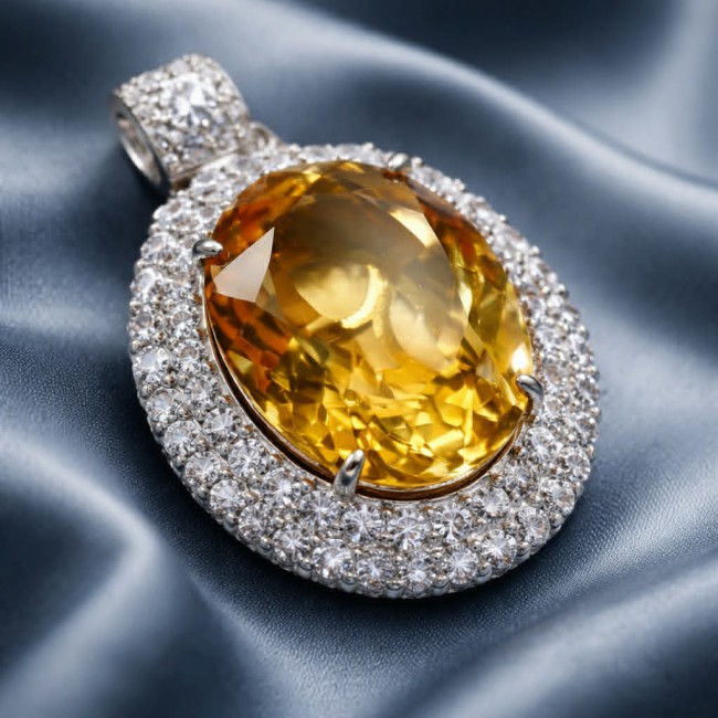 Tiffany - amazing quality 22.7 CARAT genuine Brazilain Citrine rhodium over .925 Sterling Silver handmade pendant - photo 4