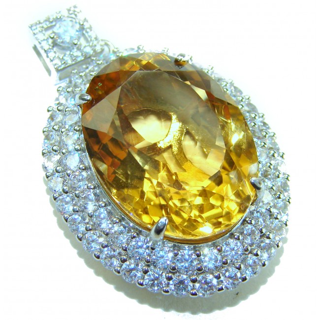 Tiffany - amazing quality 22.7 CARAT genuine Brazilain Citrine rhodium over .925 Sterling Silver handmade pendant - photo 3