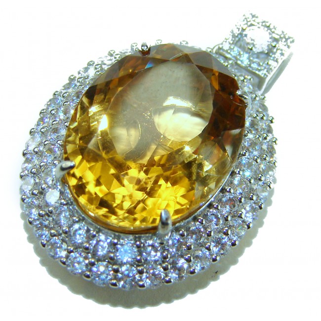 Tiffany - amazing quality 22.7 CARAT genuine Brazilain Citrine rhodium over .925 Sterling Silver handmade pendant - photo 2