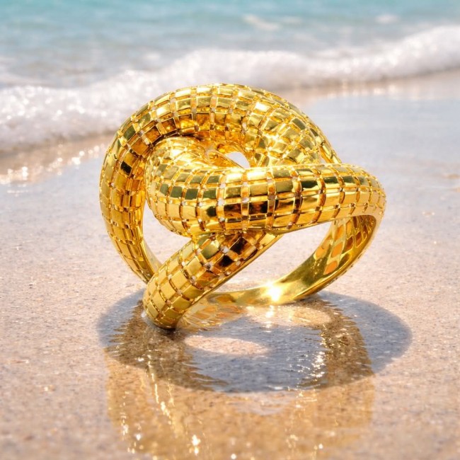 Dubai Style .925 Sterling Silver dipped in 22K Gold handmade Large ring size 10 - photo 4