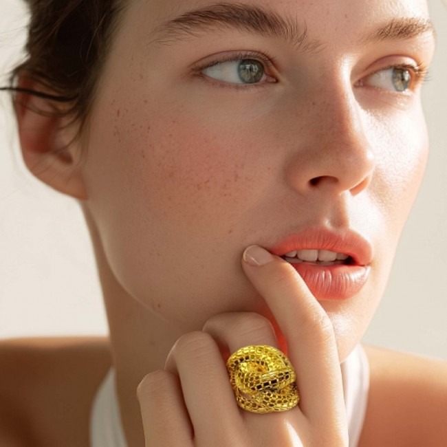 Dubai Style .925 Sterling Silver dipped in 22K Gold handmade Large ring size 10 - photo 1