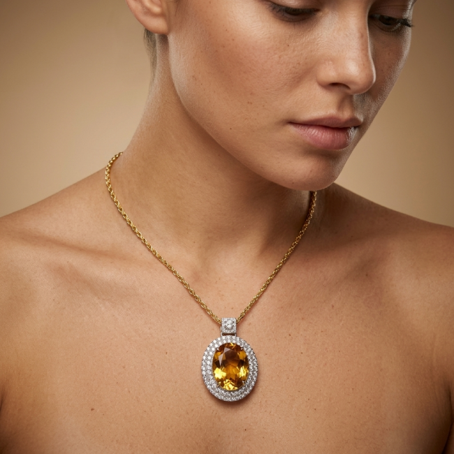 Tiffany - amazing quality 22.7 CARAT genuine Brazilain Citrine rhodium over .925 Sterling Silver handmade pendant - photo 1