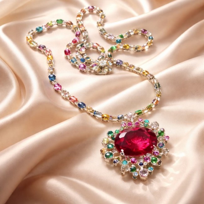 Giovanna - Magnificent Jewel 22.5 carat Ruby .925 Sterling Silver handcrafted incredible Statement necklace - photo 4