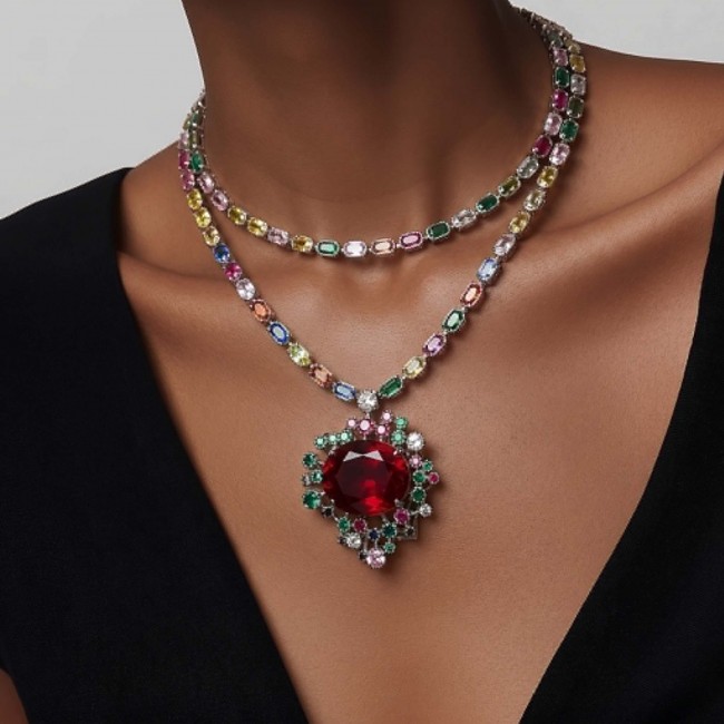 Giovanna - Magnificent Jewel 22.5 carat Ruby .925 Sterling Silver handcrafted incredible Statement necklace - photo 1
