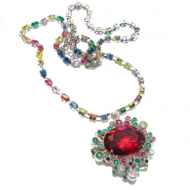 Giovanna - Magnificent Jewel 22.5 carat Ruby .925 Sterling Silver handcrafted incredible Statement necklace - photo 3