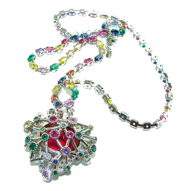 Giovanna - Magnificent Jewel 22.5 carat Ruby .925 Sterling Silver handcrafted incredible Statement necklace - photo 2