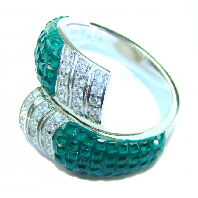 Born to Glam authentic 12.8 carat Colombian Emerald .925 Sterling Silver handcrafted Statement Ring size 8 - photo 4