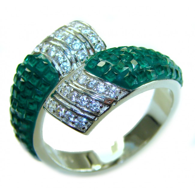 Born to Glam authentic 12.8 carat Colombian Emerald .925 Sterling Silver handcrafted Statement Ring size 8 - photo 3