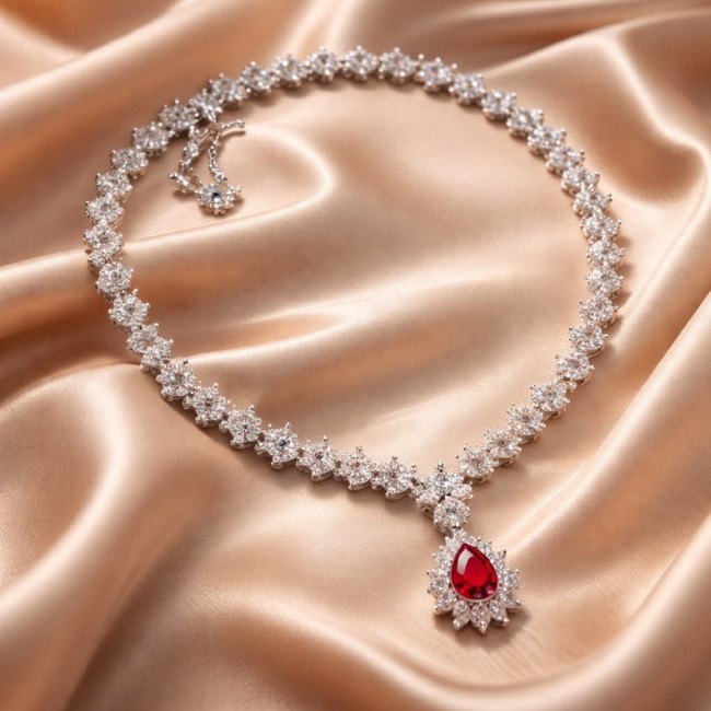 Giovanna - Magnificent Jewel 12.5 carat Ruby .925 Sterling Silver handcrafted incredible Statement necklace - photo 4