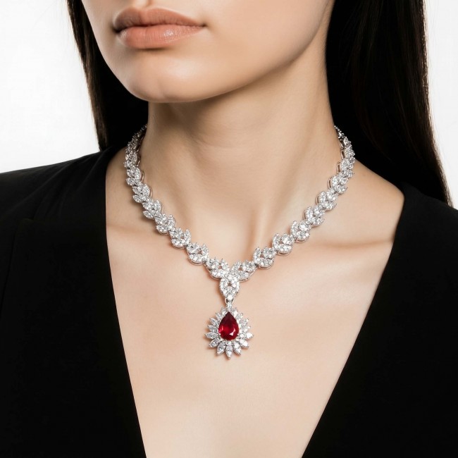 Giovanna - Magnificent Jewel 12.5 carat Ruby .925 Sterling Silver handcrafted incredible Statement necklace - photo 1