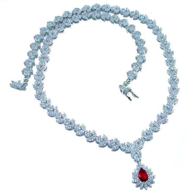 Giovanna - Magnificent Jewel 12.5 carat Ruby .925 Sterling Silver handcrafted incredible Statement necklace - photo 2