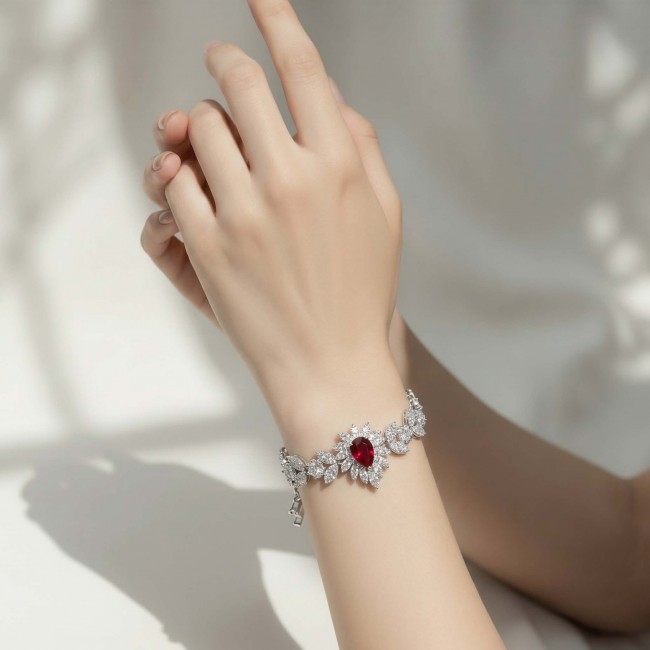 Giovanna - Magnificent Jewel 7.2 carat Ruby .925 Sterling Silver handcrafted incredible Statement Bracelet - photo 1