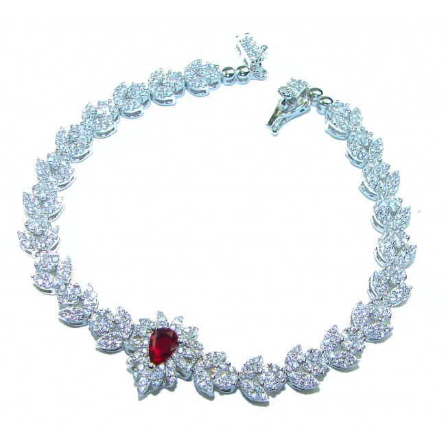 Giovanna - Magnificent Jewel 7.2 carat Ruby .925 Sterling Silver handcrafted incredible Statement Bracelet - photo 2
