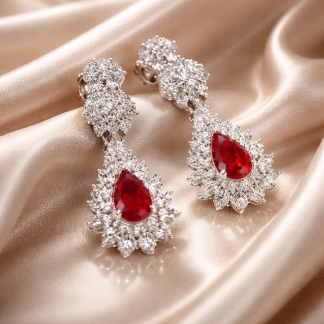 Magnificent Jewel 4.5 carat Ruby .925 Sterling Silver handcrafted incredible earrings - photo 1