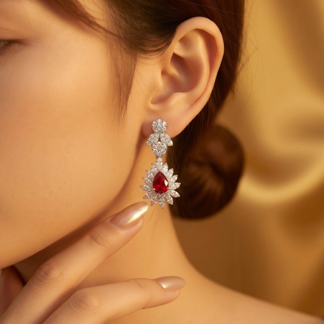 Magnificent Jewel 4.5 carat Ruby .925 Sterling Silver handcrafted incredible earrings - photo 2