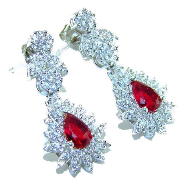 Magnificent Jewel 4.5 carat Ruby .925 Sterling Silver handcrafted incredible earrings - photo 3