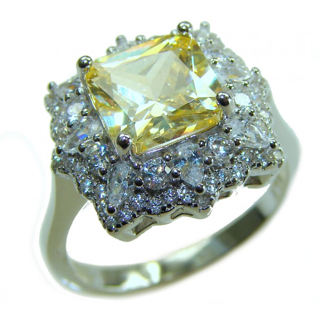Splendid cushion cut 4.2 carat yellow Sapphire .925 Sterling Silver brilliantly handcrafted ring s. 7 1/2 - photo 3