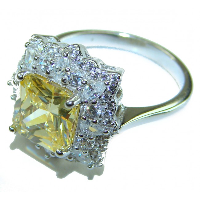 Splendid cushion cut 4.2 carat yellow Sapphire .925 Sterling Silver brilliantly handcrafted ring s. 7 1/2 - photo 2