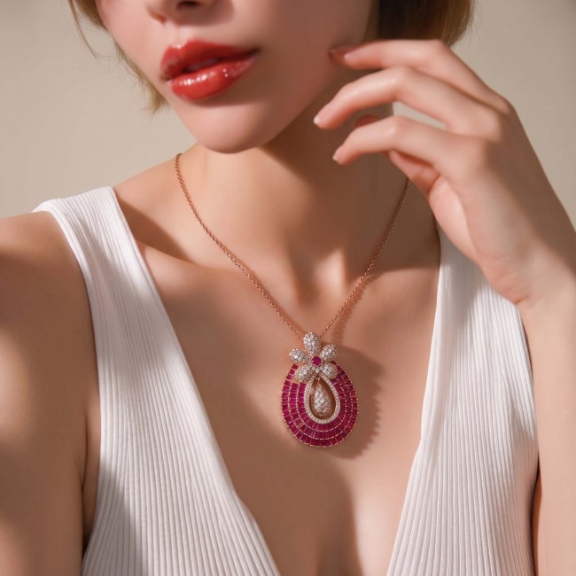 Julietta - Excellent quality 11.9 carat Ruby 18K Rose Gold over .925 Sterling Silver handcrafted Pendant - photo 1