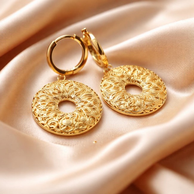 Black Label Collection - Dubai Style - Natural 22K Gold over .925 Sterling Silver handmade earrings - photo 4