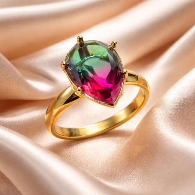 6.8 carat Brazilian Tourmaline .925 Sterling Silver dipped in 18K Gold Perfectly handcrafted Ring s. 8 adjustable - photo 2