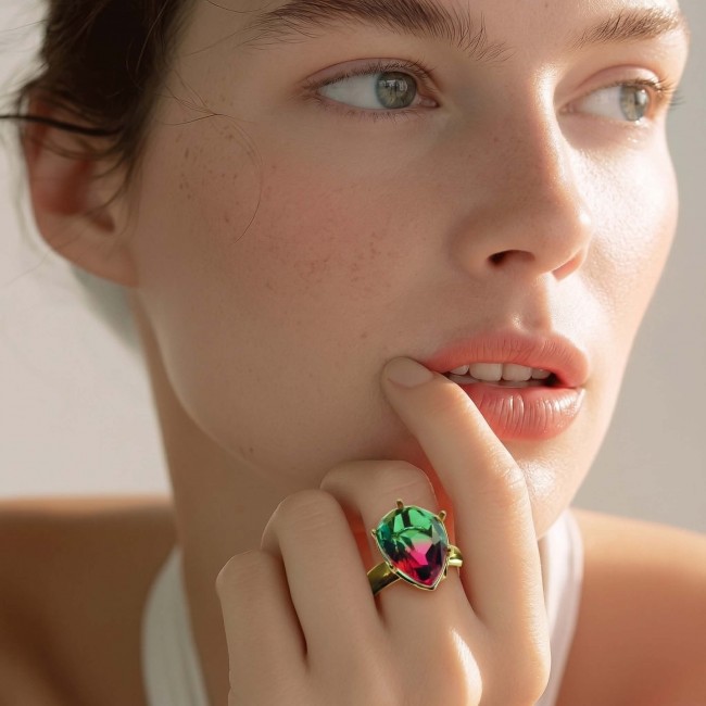 6.8 carat Brazilian Tourmaline .925 Sterling Silver dipped in 18K Gold Perfectly handcrafted Ring s. 8 adjustable - photo 1