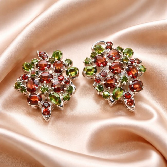 Stella - 19.5 carat Garnet Chrome Diopside .925 Sterling Silver handcrafted incredible earrings - photo 4