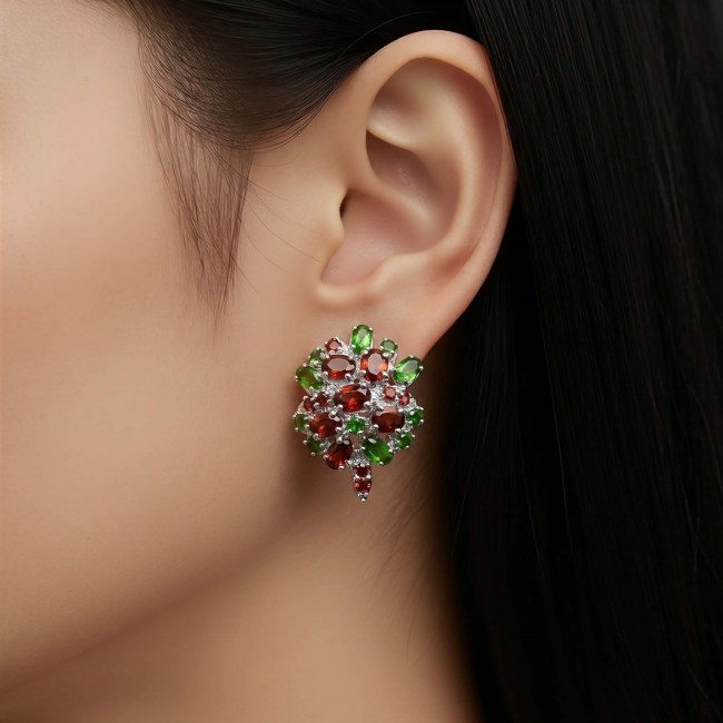 Stella - 19.5 carat Garnet Chrome Diopside .925 Sterling Silver handcrafted incredible earrings - photo 1