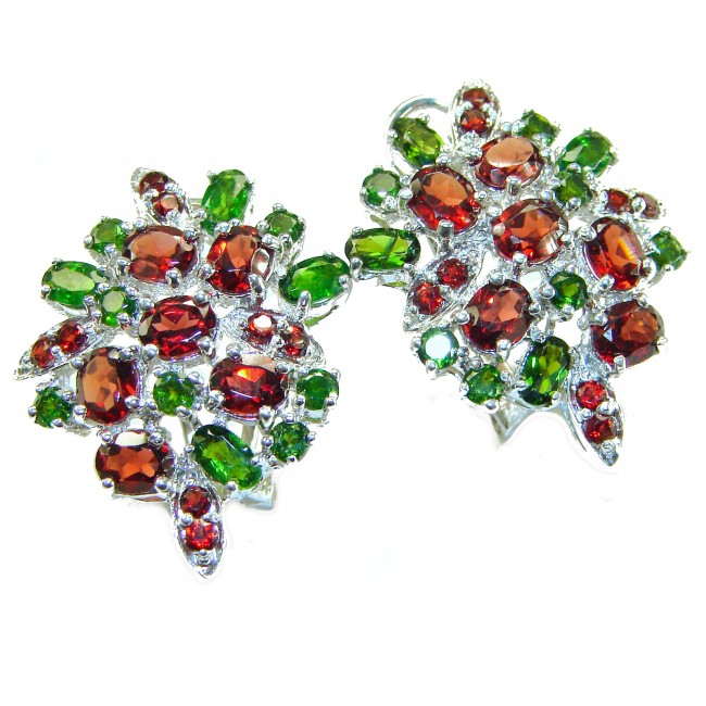 Stella - 19.5 carat Garnet Chrome Diopside .925 Sterling Silver handcrafted incredible earrings - photo 2