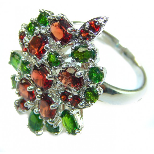 Stella - 14.2 carat Garnet Chrome Diopside .925 Sterling Silver handcrafted incredible Statement Ring size 8 - photo 3