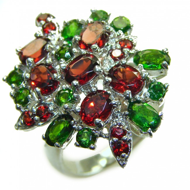Stella - 14.2 carat Garnet Chrome Diopside .925 Sterling Silver handcrafted incredible Statement Ring size 8 - photo 2