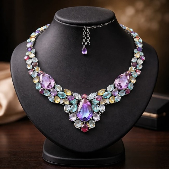 Giovanna - Vintage Beauty 188.2 carat African Amethyst .925 Sterling Silver handcrafted Statement Necklace - photo 2