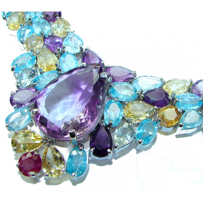 Giovanna - Vintage Beauty 188.2 carat African Amethyst .925 Sterling Silver handcrafted Statement Necklace - photo 3