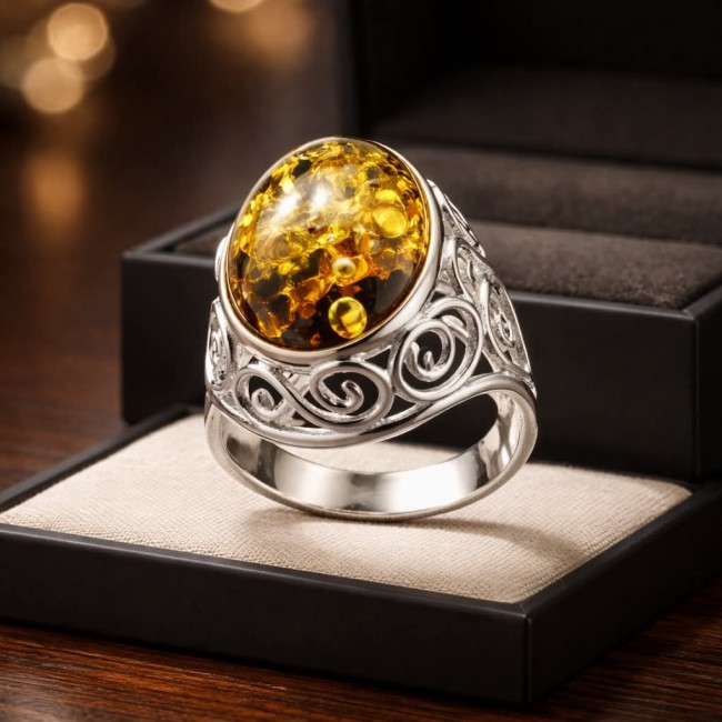 Beauty of the Sea - Natural Baltic Amber .925 Sterling Silver handcrafted ring; s. 7 adjustable - photo 4