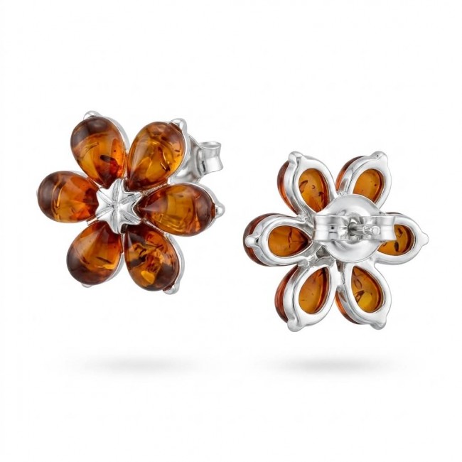 Summer Flowers Baltic Polish Amber .925 Sterling Silver earrings - photo 1
