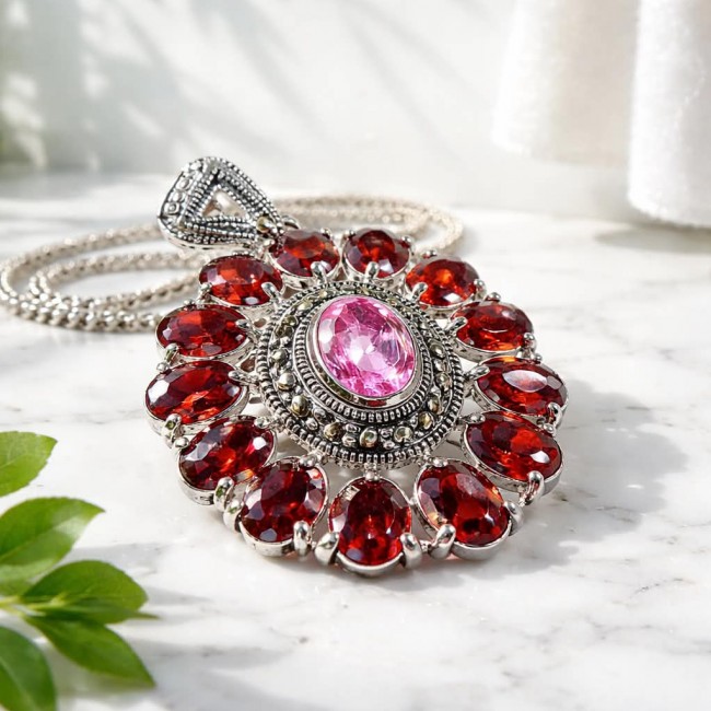 Marvelous Natural 20.8 carat Mozambique Garnet Pink Topaz .925 Sterling Silver Handcrafted pendant - photo 4