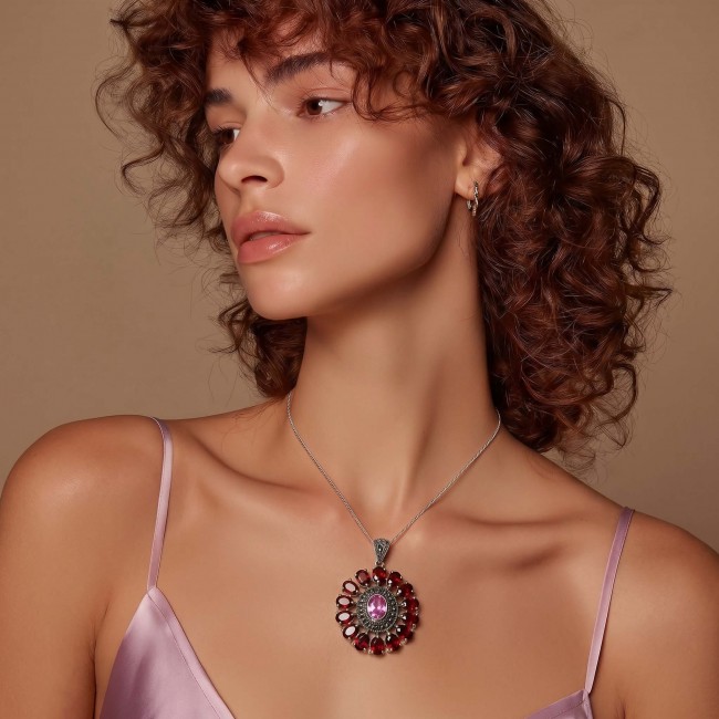 Marvelous Natural 20.8 carat Mozambique Garnet Pink Topaz .925 Sterling Silver Handcrafted pendant - photo 1