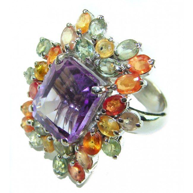 Anastasia 20.2 carat Amethyst multicolor Sapphire .925 Sterling Silver Handcrafted Statement Ring size 7 - photo 3