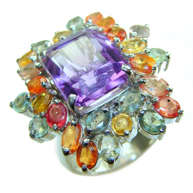 Anastasia 20.2 carat Amethyst multicolor Sapphire .925 Sterling Silver Handcrafted Statement Ring size 7 - photo 2