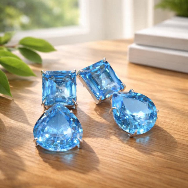 Atlantica 48.7 carat Swiss Blue Topaz rhodium over .925 Sterling Silver Handcrafted Statement earrings - photo 4