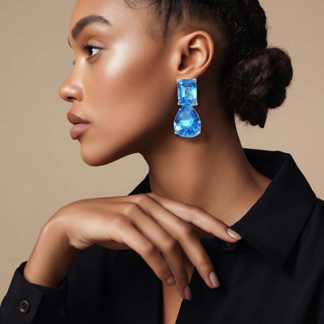 Atlantica 48.7 carat Swiss Blue Topaz rhodium over .925 Sterling Silver Handcrafted Statement earrings - photo 1