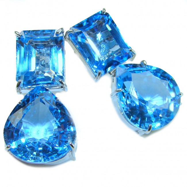 Atlantica 48.7 carat Swiss Blue Topaz rhodium over .925 Sterling Silver Handcrafted Statement earrings - photo 3