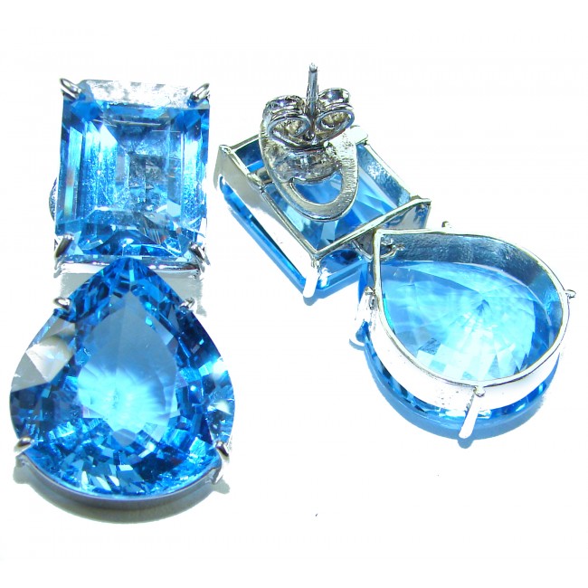 Atlantica 48.7 carat Swiss Blue Topaz rhodium over .925 Sterling Silver Handcrafted Statement earrings - photo 2