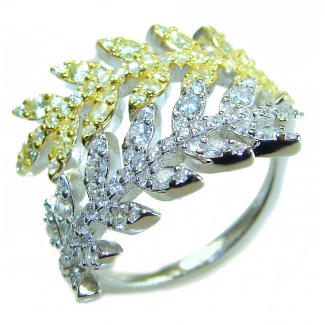 Luxurious authentic 3.5 carat White Sapphire 2 tones .925 Sterling Silver handcrafted Ring size 6 1/4 - photo 3