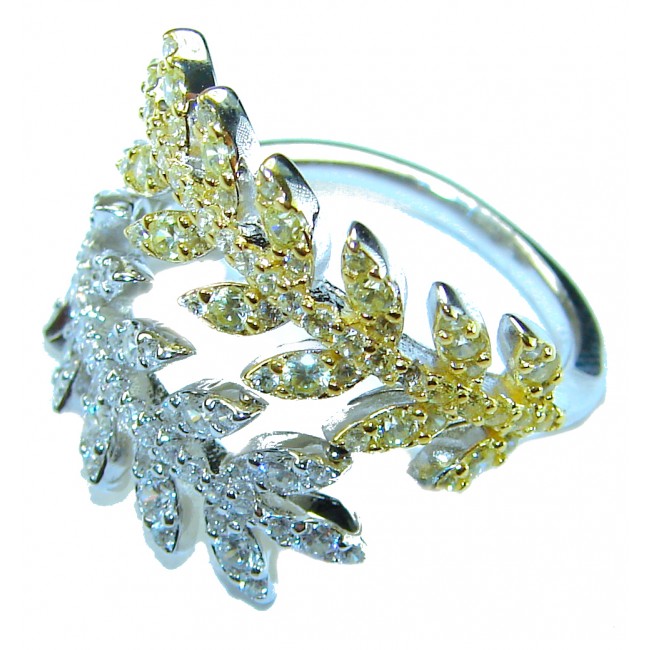 Luxurious authentic 3.5 carat White Sapphire 2 tones .925 Sterling Silver handcrafted Ring size 6 1/4 - photo 2