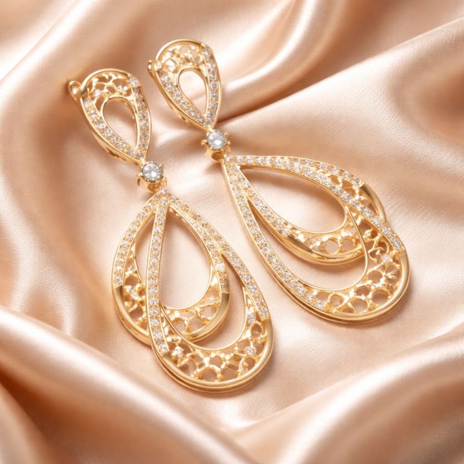 Black Label Collection - Dubai Style - Natural 22K Gold over .925 Sterling Silver handmade earrings - photo 4