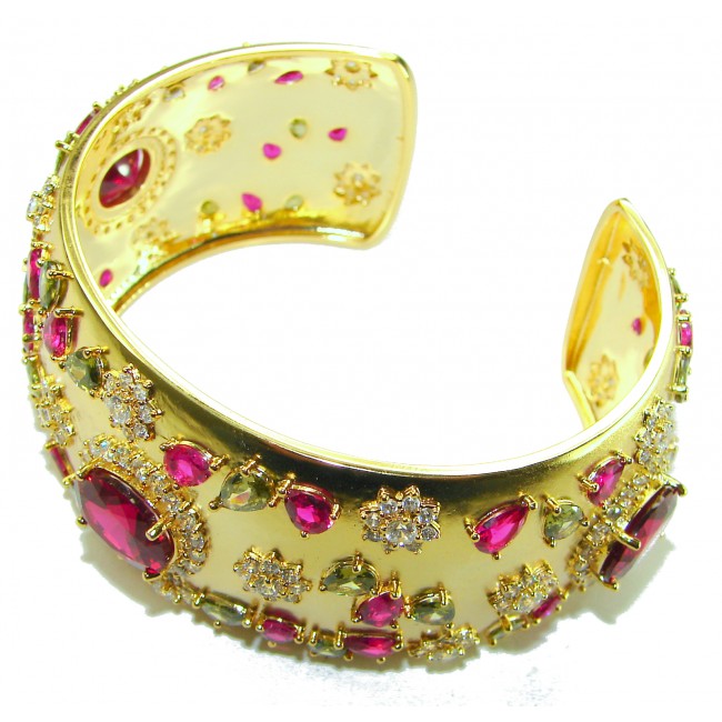 Byzantine design Authentic Ruby 12.2 carat 18K Gold over .925 Sterling Silver handcrafted Bracelet / Cuff