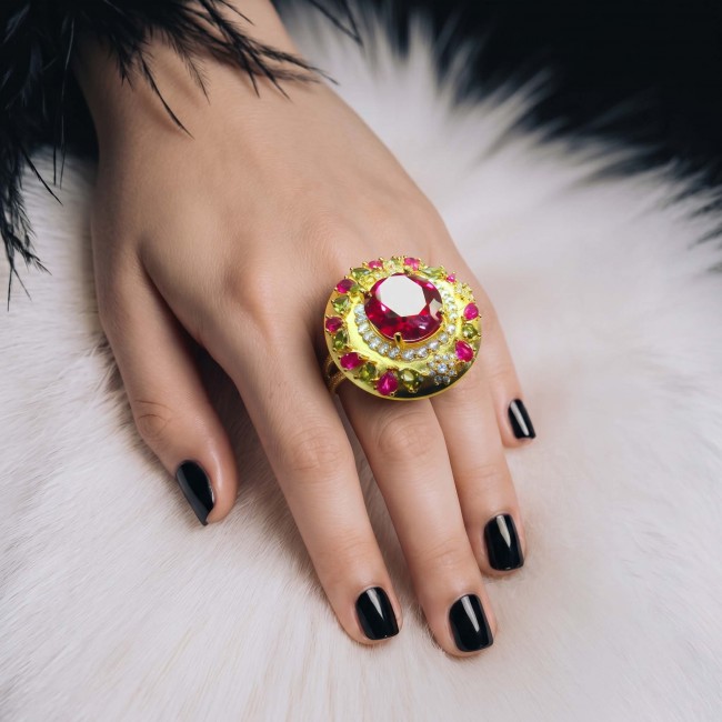 Byzantine design Authentic Ruby 10.9 carat 18K Gold over .925 Sterling Silver handcrafted brilliantly handcrafted ring s. 8 adjustable - photo 3